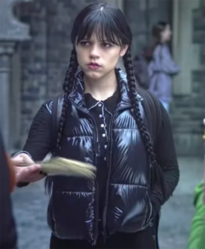 Alternative view of Wednesday S02 Jenna Ortega Puffer Black Vest