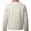 Buy Off White Quilted Biker Leather Jacket With Red Stripe Collar