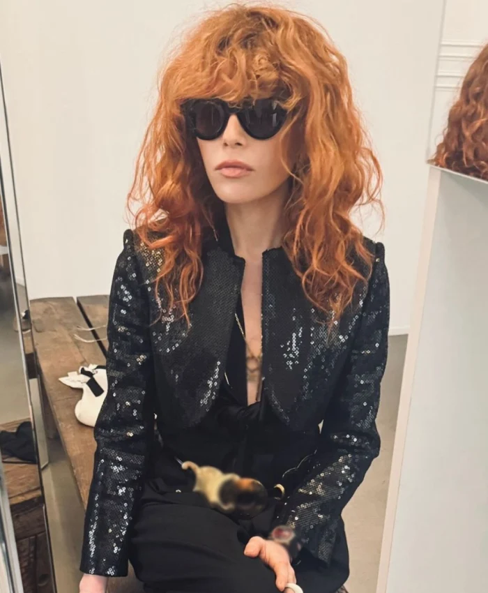 Buy PFW 2026 Natasha Lyonne Cropped Black Sequin Jacket