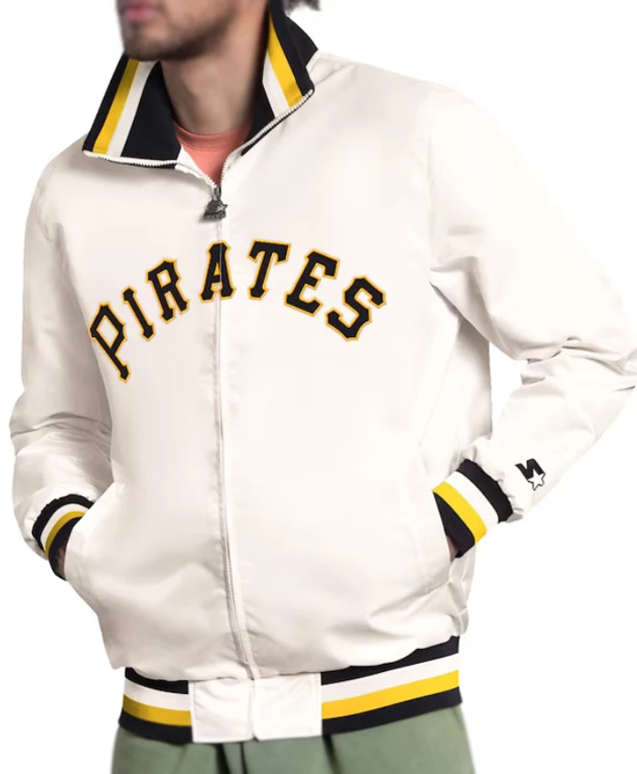 Buy Pittsburgh Pirates The Captain Full Zip Varsity White Satin Jacket