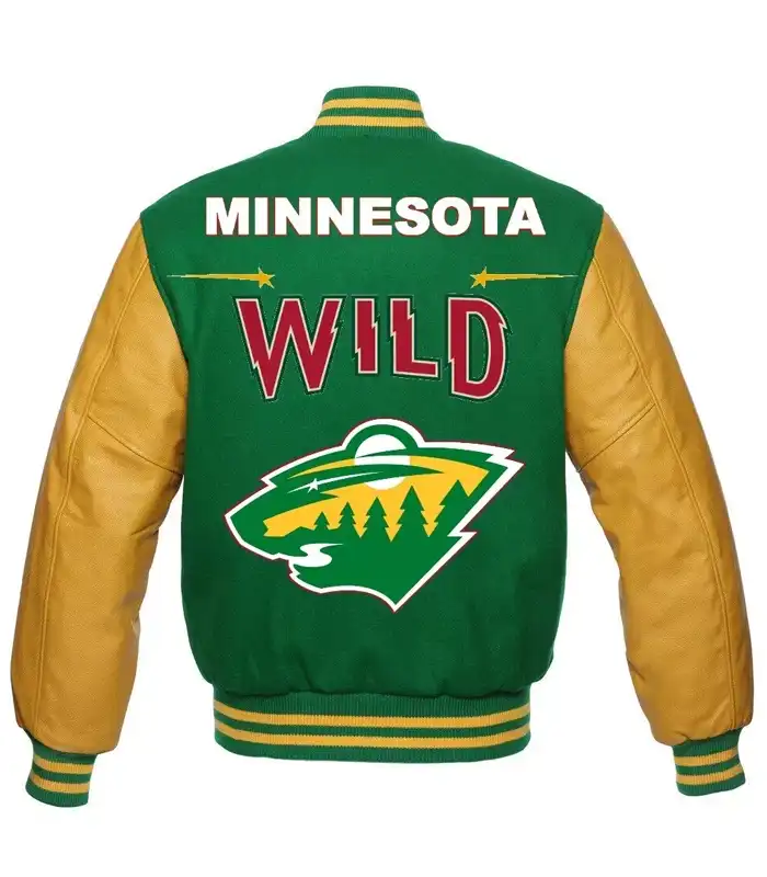 Buy Raymond Minnesota Wild Green And Yellow Varsity Jacket For Men And Women