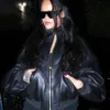 Buy Rihanna Black Oversized Rider Leather Bomber Jacket For Women