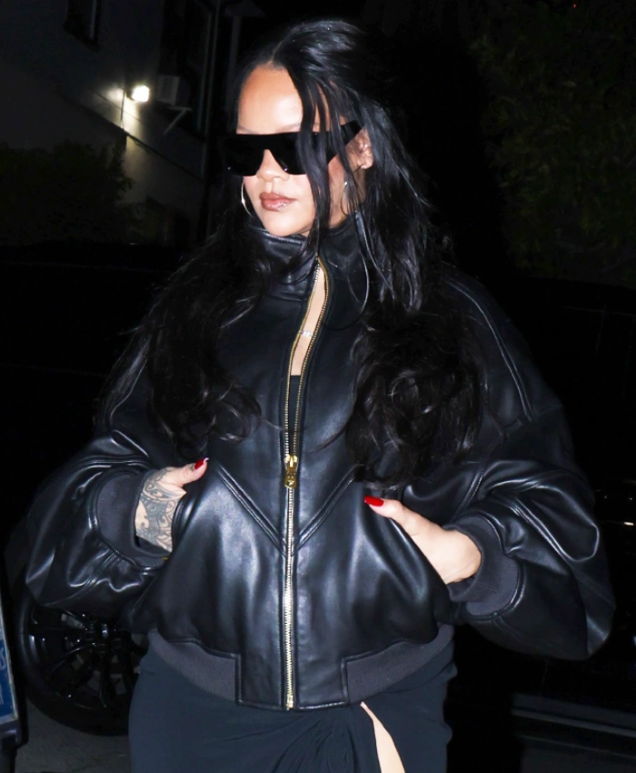 Buy Rihanna Black Oversized Rider Leather Bomber Jacket For Women