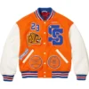 Buy Supreme Wool And Leather Tiger Orange Varsity Jacket On Sale
