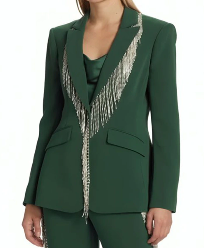 Buy The Voice Season 26 Reba McEntire Green Fringe Embellished Blazer For Unisex