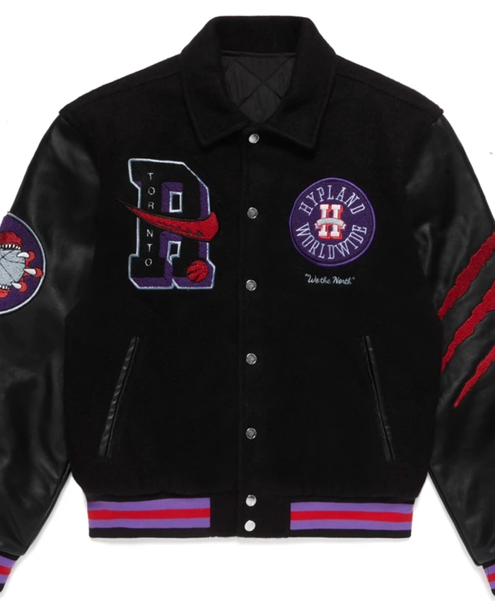 Buy Toronto Raptors Black Letterman Bomber Jacket
