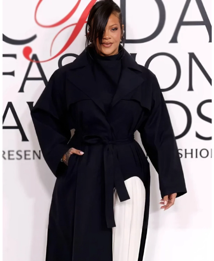 CFDA Awards 2025 Rihanna Black Waist Belted Trench Coat