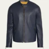 Cafe Racer Crest Blue Leather Jacket