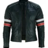 Cafe Racer Motorcycle Striped Black Leather Jacket