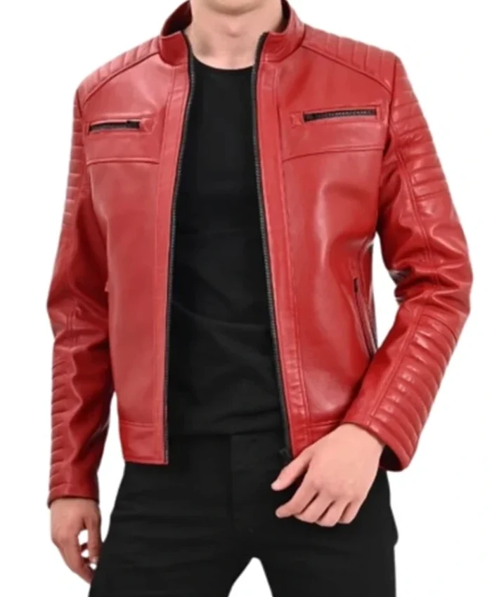 Cafe Racer Red Leather Quilted Jacket