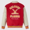Calgary Flames OVO RedBeige Full Snap WoolLeather Varsity Jacket