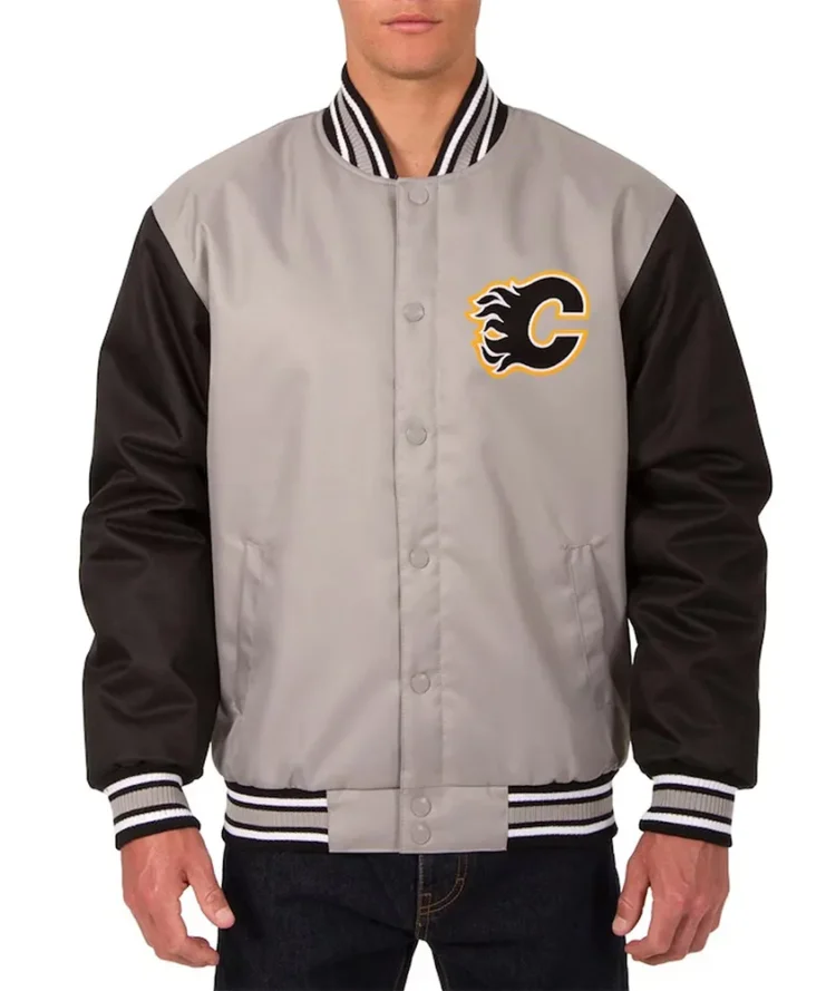 Calgary Flames Poly Twill Gray And Black Jacket