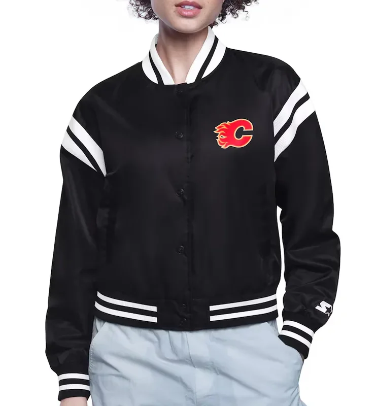Calgary Flames Printed Logo Varsity Satin Jacket