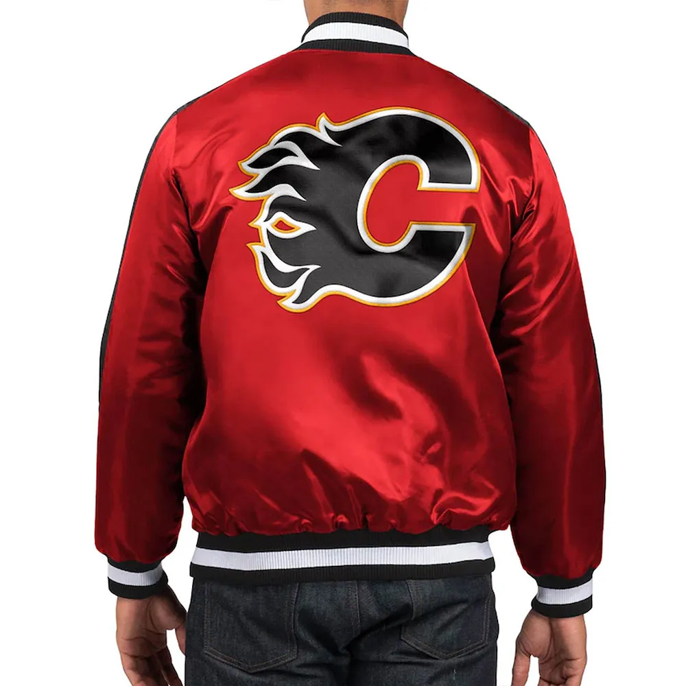 Calgary Flames Red O Line Satin Jacket Back