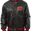 Calgary Flames Team Players Full Black Leather Varsity Jacket 1