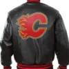 Calgary Flames Team Players Full Black Leather Varsity Jacket