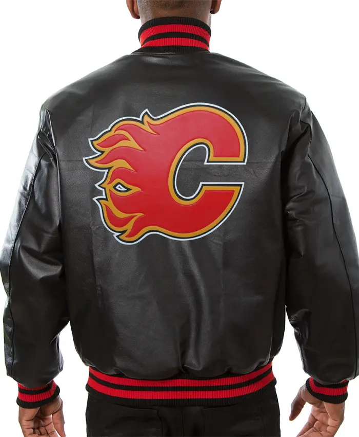 Calgary Flames Team Players Full Black Leather Varsity Jacket