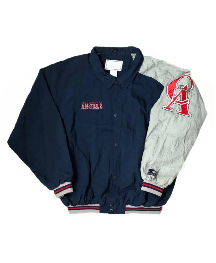 California Angels Full Snap Satin Silver And Blue Jacket