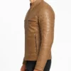 Camel Biker Style Leather Jacket Mens