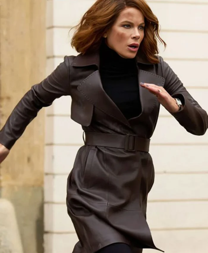 Canary Black Kate Beckinsale Brown Leather Coat