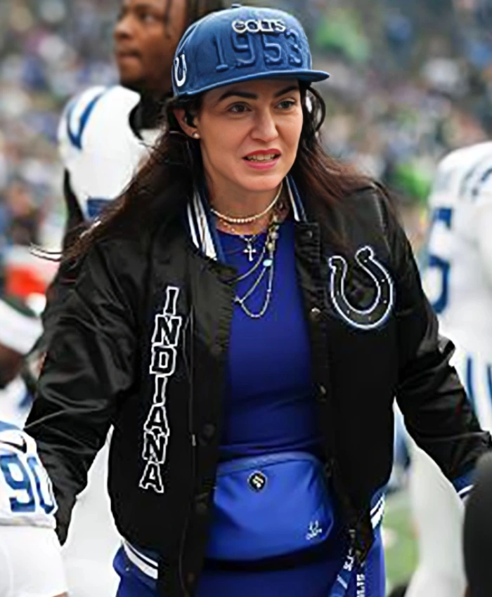 Carlie Irsay Gordon 2025 Indianapolis Colts Satin Black Bomber Jacket