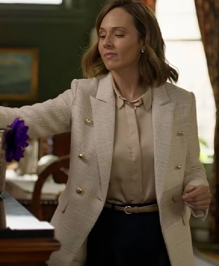 Cassidy TV Movie Home Turf 2025 Nikki Deloach Tweed Beige Blazer