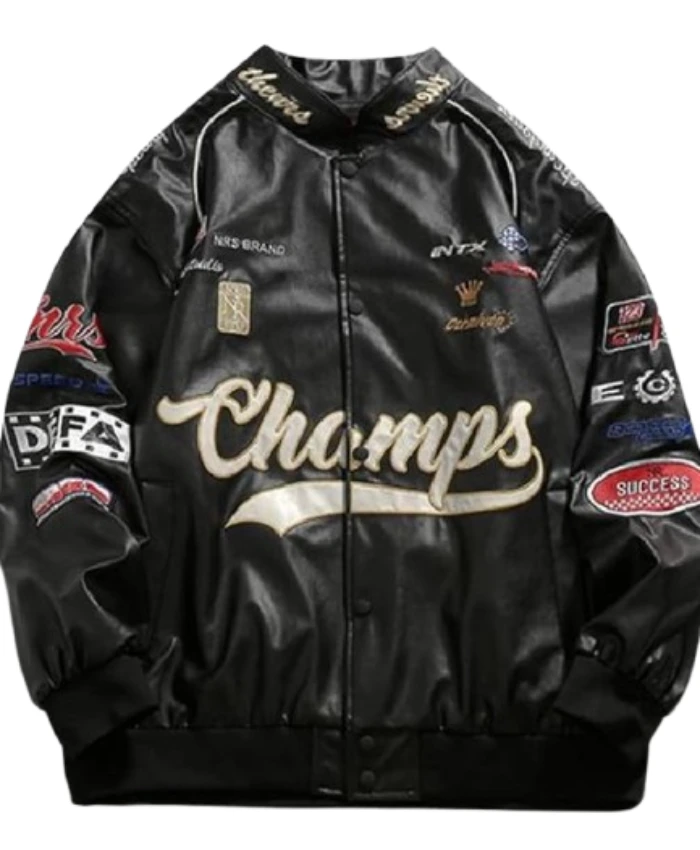 Alternative view of Champs Black Racing Style Leather Jacket