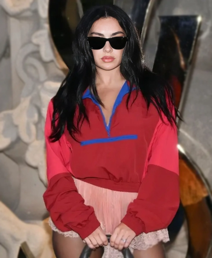 Charli XCX Paris Fashion Week 2025 Photocall Half Zip Red Jacket