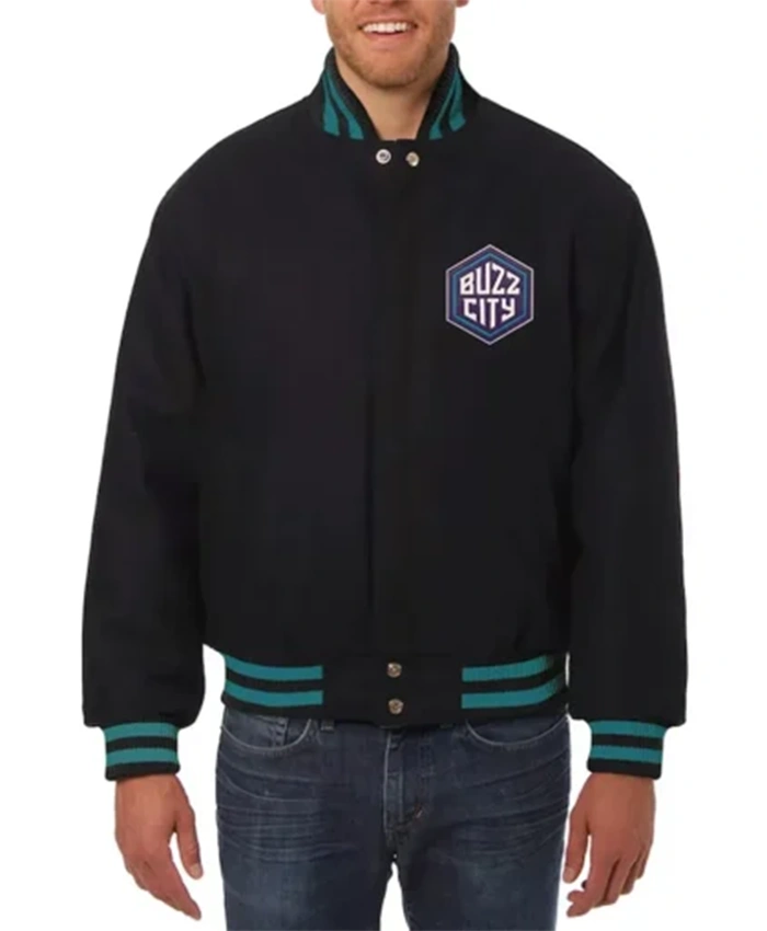 Charlotte Hornets Black Letterman Varsity Jacket