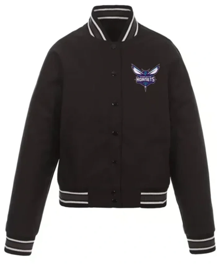 Charlotte Hornets Poly Twill Black Varsity Jacket