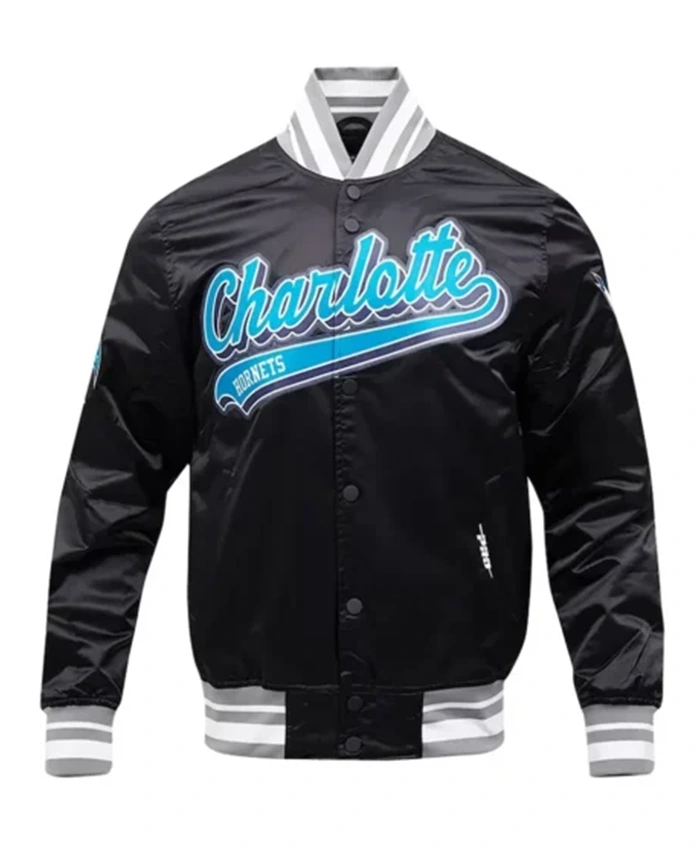 Charlotte Hornets Script Tail Black Varsity Jacket