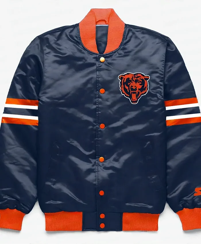 Chicago Bears Button Down Navy Blue Varsity Jacket