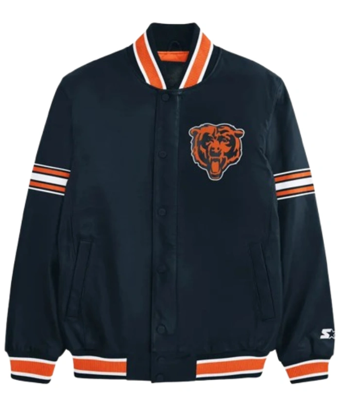 Chicago Bears Midfield Navy Full Snap Satin Varsity Jacket