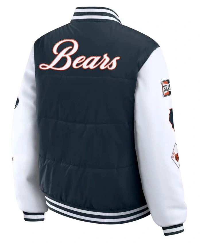 Chicago Bears Navy Full Snap Varsity Puffer Jacket