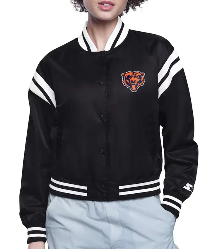 Chicago Bears Printed Logo Black Varsity Jacket