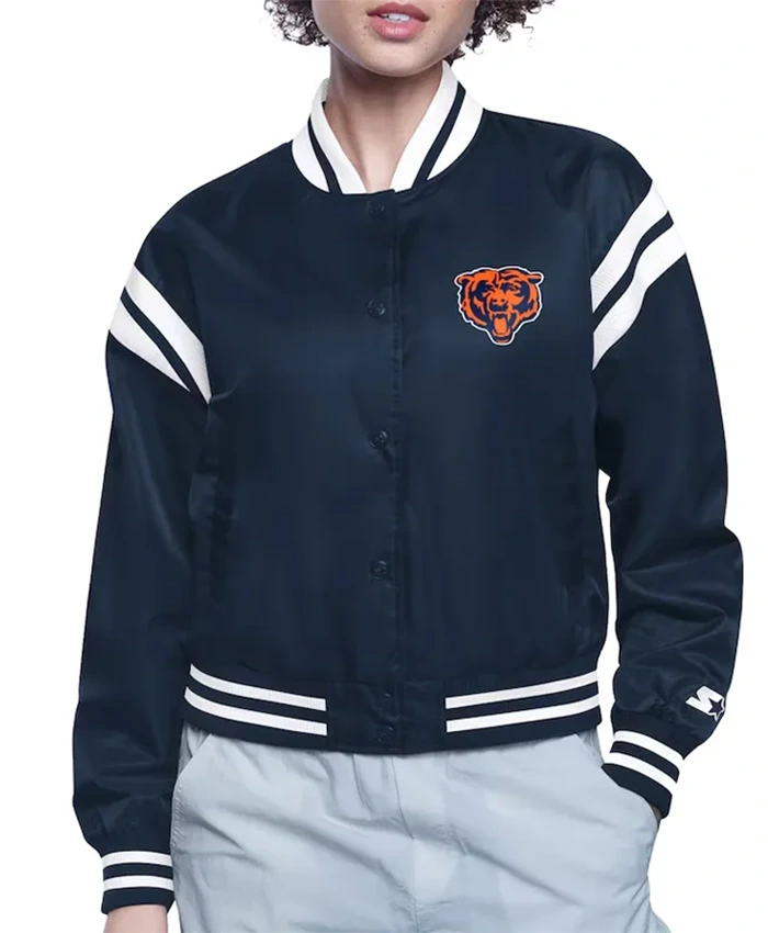 Chicago Bears Printed Logo Navy Blue Varsity Jacket