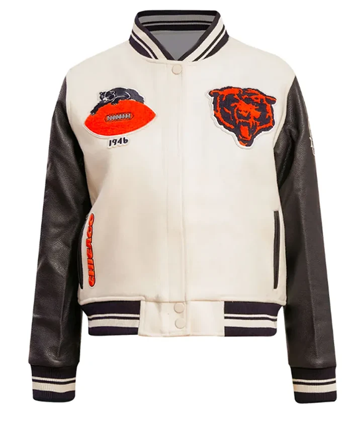 Chicago Bears Retro Classic Black And White Varsity Jacket