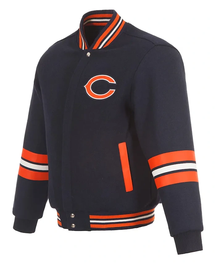 Chicago Bears Striped Navy Blue Varsity Jacket