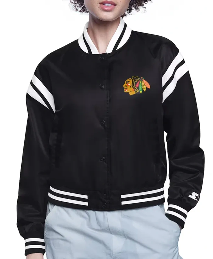 Chicago Blackhawks Printed Logo Black Varsity Jacket