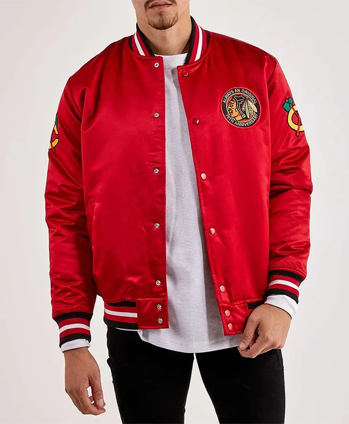 Chicago Blackhawks Throwback Red Letterman Varsity Jacket