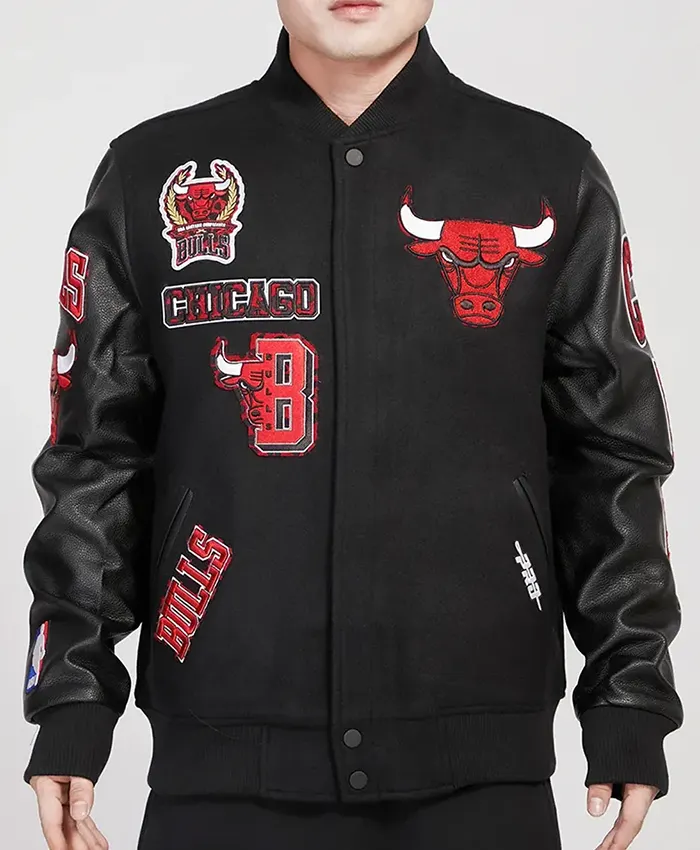 Chicago Bulls Animal Patches Black Varsity Jacket