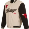 Chicago Bulls Cream And Black Letterman Varsity Jacket