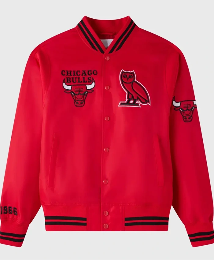 Chicago Bulls OVO Red Letterman Varsity Jacket