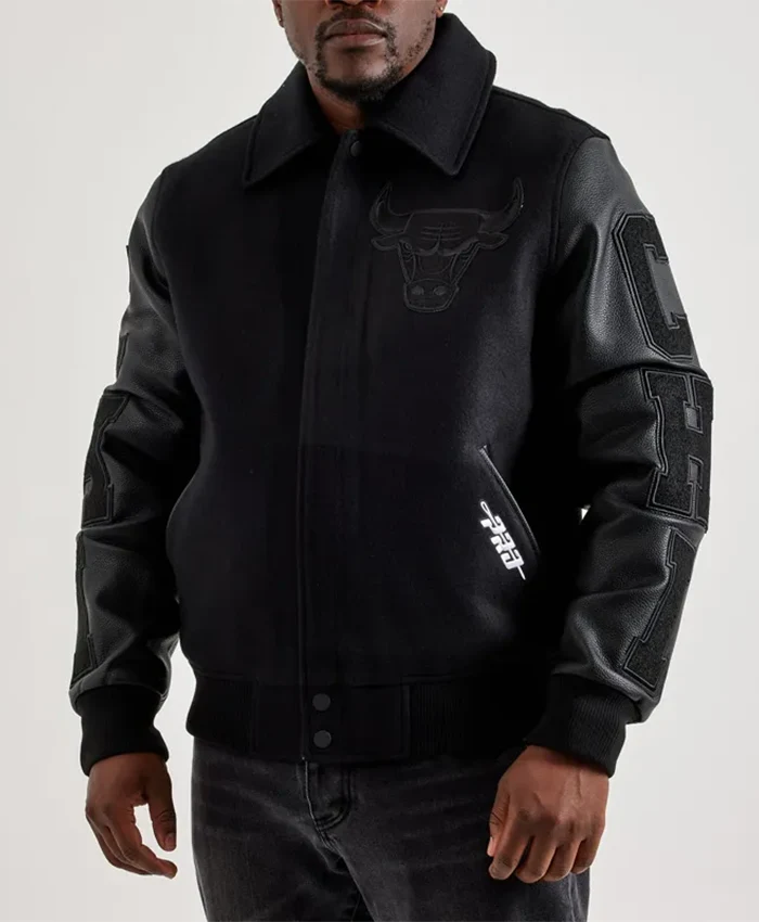 Chicago Bulls Patches Black Letterman Varsity Jacket