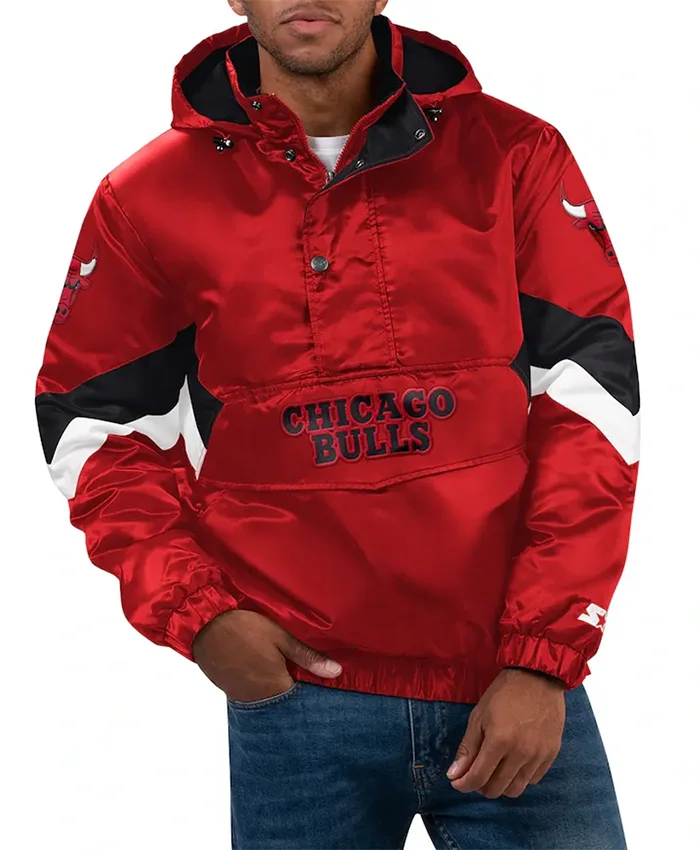 Chicago Bulls Red Force Play Hooded Half Zip Jacket