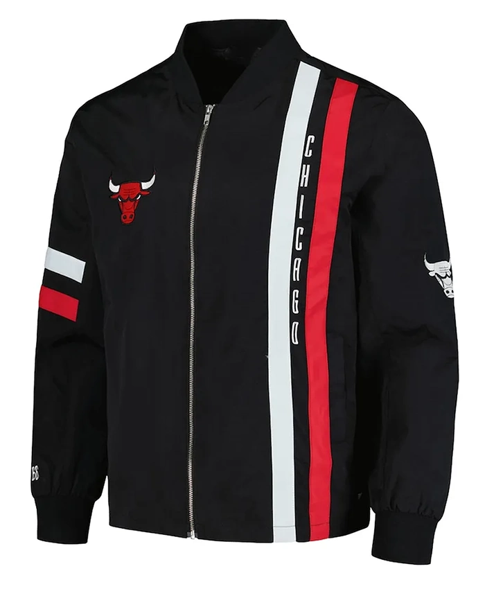 Chicago Bulls Stitch Applique Black Bomber Jacket