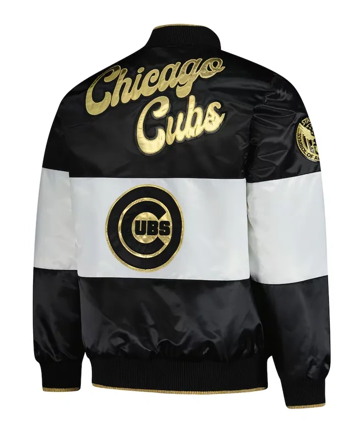 Chicago Cubs Black and White Satin Jacket - Image 2