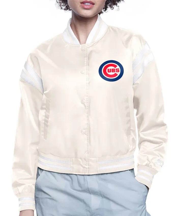Chicago Cubs Printed Logo Cream Varsity Jacket