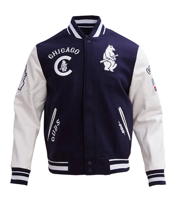 Chicago Cubs Retro Classic Navy Blue And White Varsity Jacket