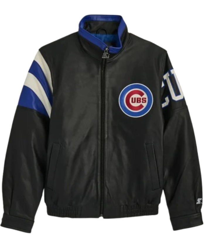 Chicago Cubs Retro Full Zip Leather Black And White Jacket